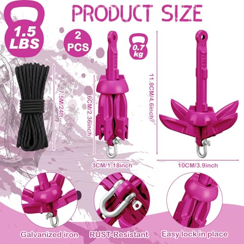 Image of Lounsweer 2 Pack 1.5 /3.5 lb Marine Kayak Anchor Kit Folding Grapnel Anchor Kit Boat Kayak Fishing Accessories for Small Boats Kayaks Canoe Paddle Boards