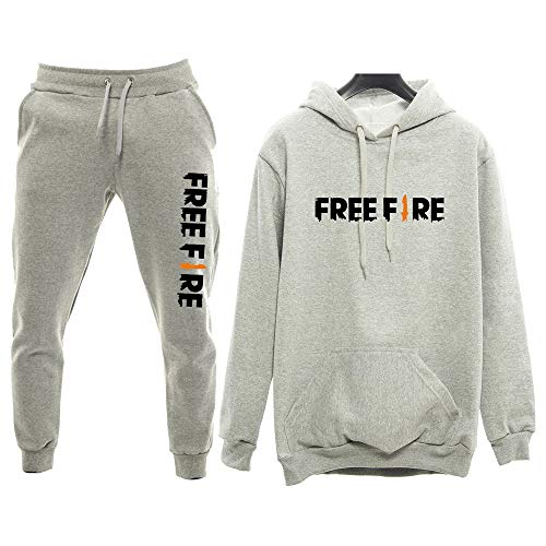 Kit Moletom Canguru Unissex Freefire Jogo + Calça Moletom Freefire (Cinza/Cinza, P)