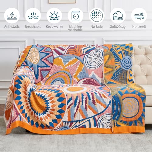 Couvre-lit rustique oiseau couverture bohème coton lit canapé chaise - 7