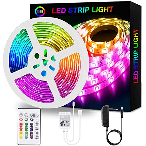 Tiras LED 5M RGB,Tiras de Luces LED Azhien RGB de 5m con Control Remoto,Tiras de Luz LED con 16 Cambios de Color y 4 Modos para el Hogar,Dormitorio,TV,Decoración de Gabinetes,Fiesta,12V