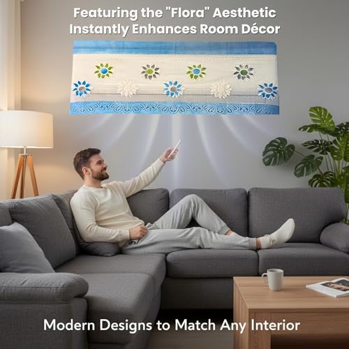 Image of Combo Cotton Net Split AC Cover Indoor Unit for 1.5Ton Capacity AC, Premium Work Indoor AC Dust Protection Cover Designer Summer Ac Cover for 1.5Ton Ac (38 X 15.35 X 7.8 inch, Peach & Blue)
