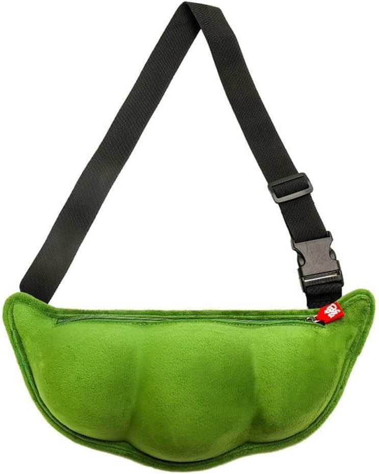 Cute Green Soybeans Shaped Crossbody Bag, Novelty Bag - Cute Pea Shaped Funny Pack Plush Chest Purse for Women