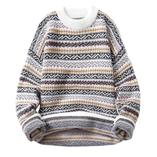 Men's Sweater Round Neck Knit Pullover Loose Fit Retro Base Layer Warm Long Sleeve Top for Men3