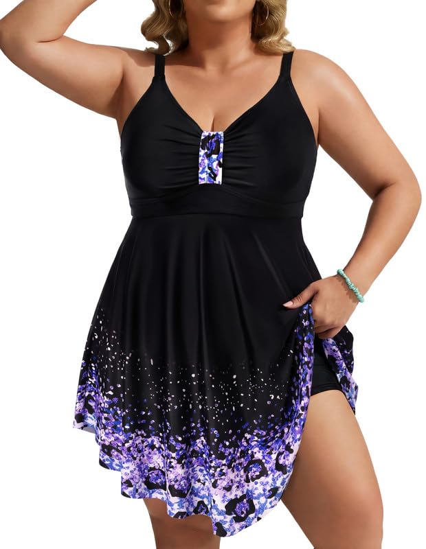 Hanna Nikole Costume da Bagno di Grandi Dimensioni da Donna Costume da Bagno Snellente, Costume da Bagno Intero con Volant