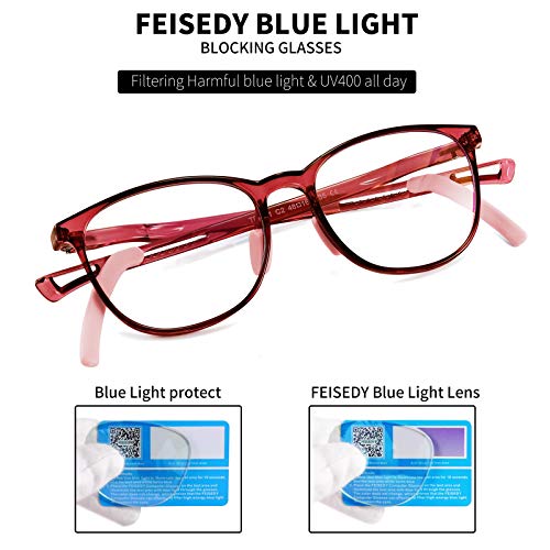 Image of FEISEDY Kids Blue Light Blocking Glasses Children TR90 Glasses Boys Girls Adjustable Legs for Age 5-13 B2696