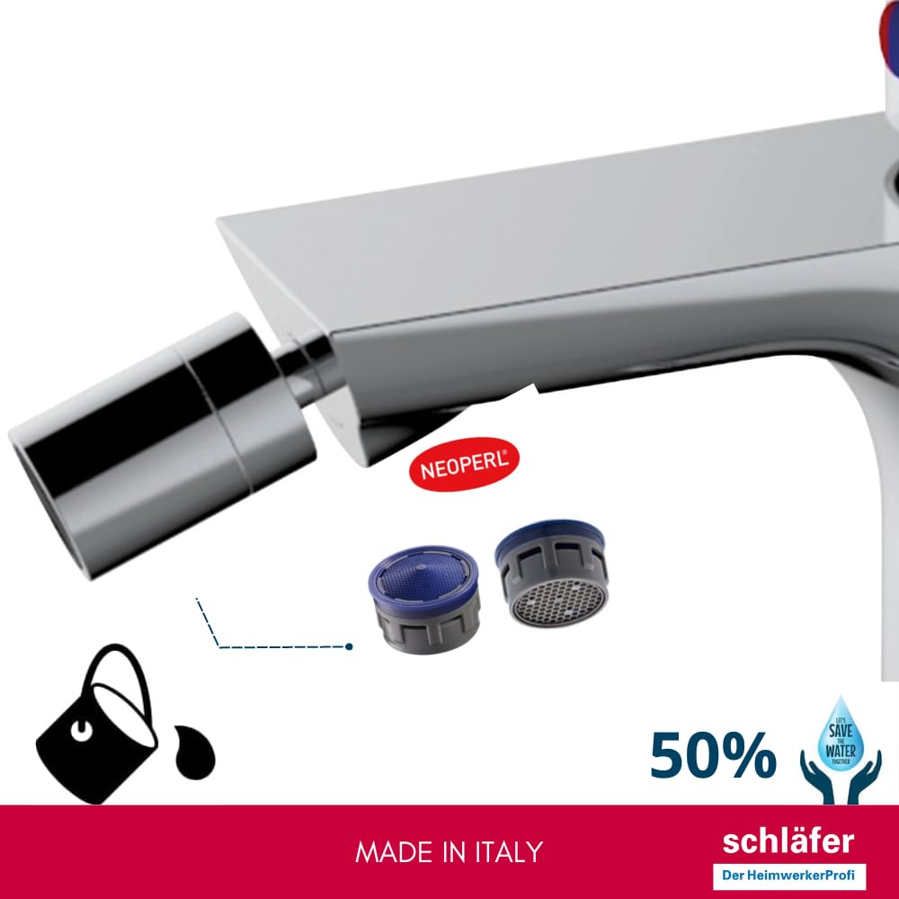 Schläfer 26505015 | Miscelatore Monocomando per Bidet Bagno serie Leonardo con Scarico automatico 1 1/4, Rubinetto Monoforo Cartuccia diam35mm Cromo Argento, Made in Italy