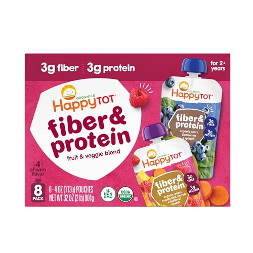 Happy Tot Organics Fiber & Protein Variety Pack Pouches 4 oz (Pack of 8)