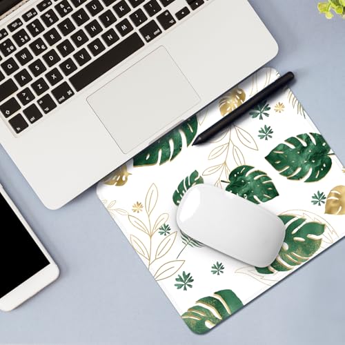 Image of FROGIGO Mouse Pad with Stitched Edges - Tropical Leaf Mousepad for Women, 9.25 x 7.75 inch Washable Square Desk Pad, Non-Slip Rubber Base, Office Home Laptop Accessories - Golden Monstera