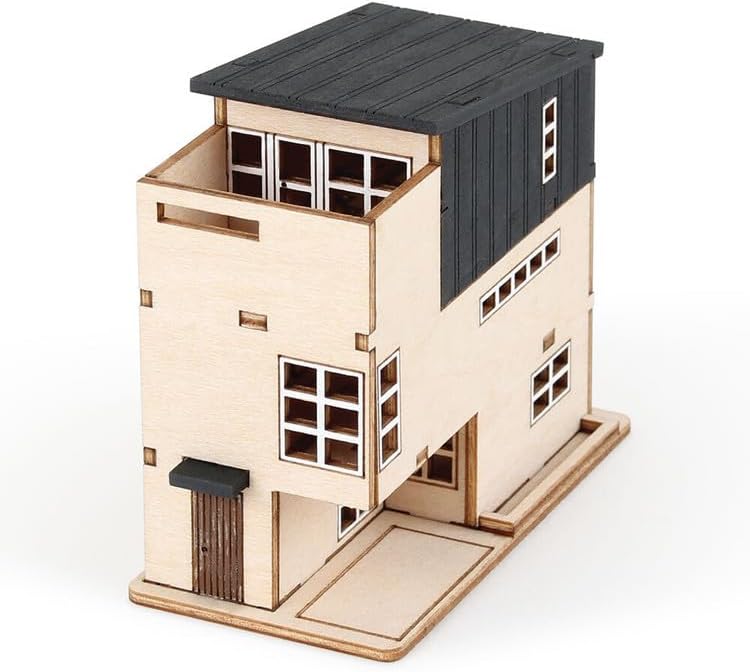 Youngmodeler Hobby Wooden Model Kit – Mini Compact House 1:150 Scale, DIY Natural Wood Architecture Project