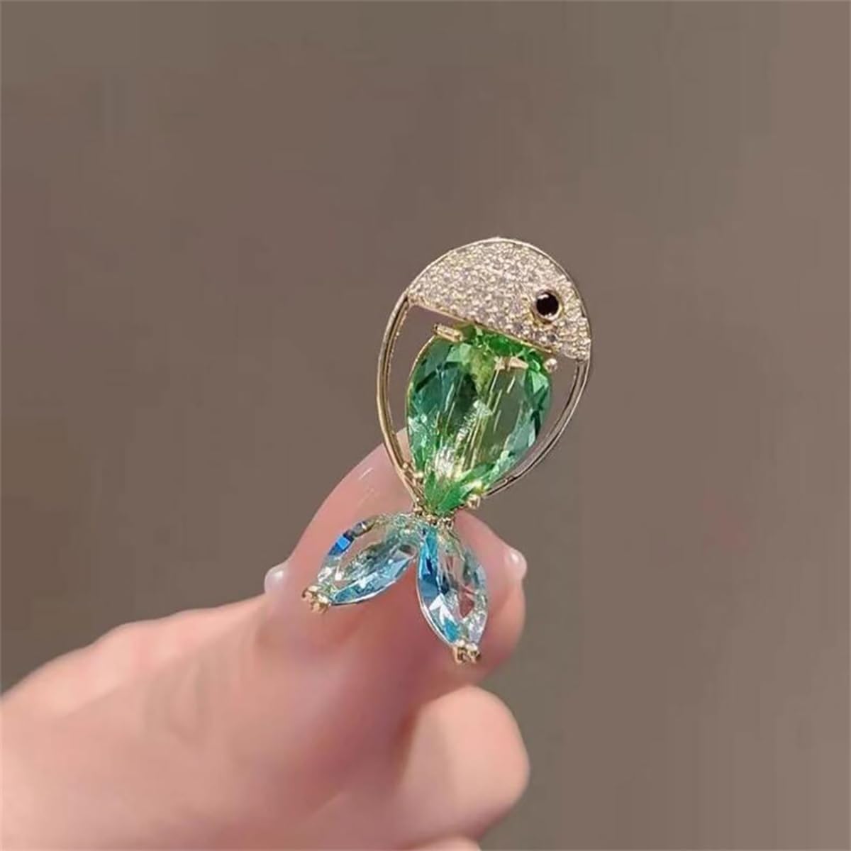 Small Fish CZ Brooch Pin for Women Rhinestone Cluster Colorful Crystal Cute Gold-Toned Animal Pet Brooches Lapel Pins Badge Dress Accessories Green Blue Crafts Holiday Christmas Jewelry - Image 3