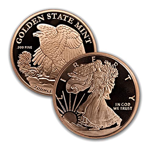 Fantastisches 2-Unzen (55-60 Gramm) reines Kupfer rund (Ø: 47 mm) mit wunderschön geprägten großen nordamerikanischen Symbolen (WALKING LIBERTY)