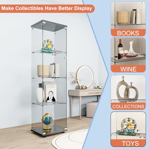 image for FANYUSHOW Tempered Glass Display Cabinet 4-Shelf Curio Cabinet with Se