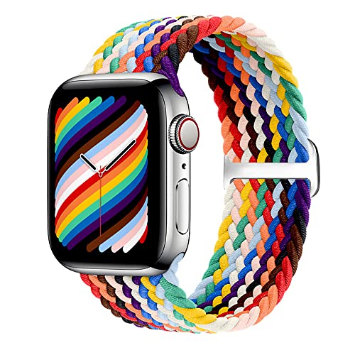 Braided Solo Loop Strap Compatible for Apple Watch Band 41mm 38mm 40mm 42mm 44mm 45mm, No Clasp or Buckles Nylon Sport Elastic Replacement Wrist Band for Men Women for iWatch Series 7/6/se/5/4/3/2/1