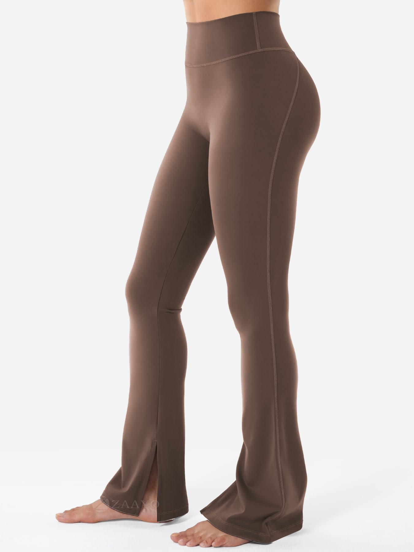 ZAAYO Flared Split Hem Leggings da donna Invisible Scrunch Butt Sport Leggings a vita alta, mini pantaloni da yoga, da donna, lunghi, push up, opachi, sportivi