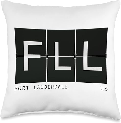Designer Airport Code Travel FLL 'Fort Lauderdale Florida' Airport Code Retro Travel Throw Pillow, 16x16, Multicolor