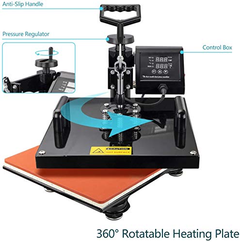 Heat Press Machine 15x15 inch 5 in 1 T-Shirt Digital Printing Transfer Sublimation Machine 1100W with Clothes, Mug, Hat/Cap, Plate Press