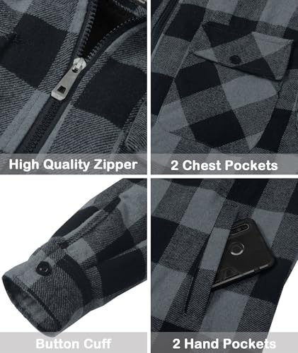 SCODI Men's Flannel Jacket Sherpa Lined Hoodies Zip Up Fleece Plaid Shirt Jackets Winter Outdoor Coat Warm Outwear4