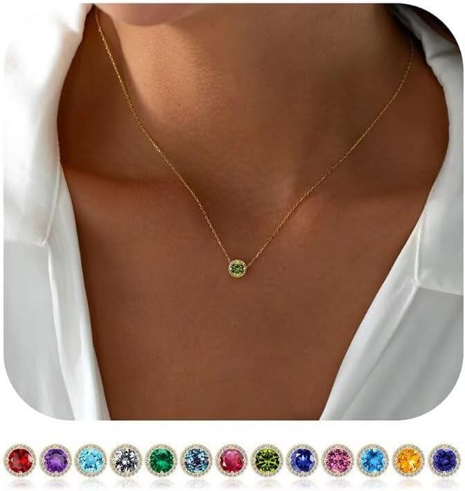 TINGN 12 maandstenen geboortesteen ketting dames 14K