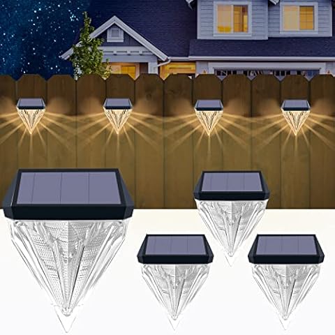 Solar Fence Lights Decorative 4 Pack, Solar Diamond Wall Lights Solar Powered LED Light Waterproof for Garden Steps Outdoor Garden Yard Fence Post Stair Step Deck Landscape Cover