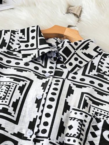 Image of Gufrina Women's Polyester Shirt with Pocket Half Raglan Sleeves Spread Collar Neck Geometric Printed Relaxed Fit and Standard Length