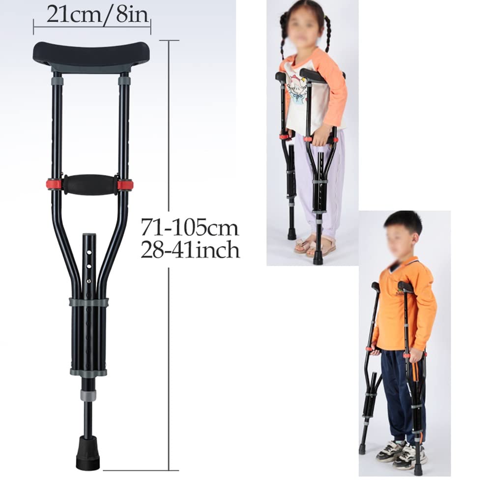 Par de muletas para Axilas Ajustables para niño 100/135 cm, muletas axilar de Aluminio liviano, Almohadillas axilares Suaves TPR, Negro