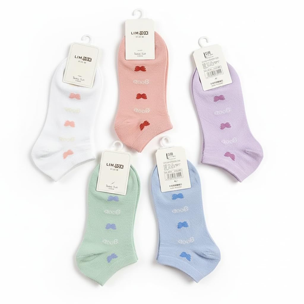Women's Ankle Length Socks with Floral Embroidery Assorted Colors Set of 5-picture-31