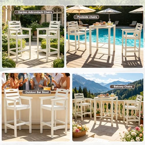 Image of Domi Barstools, Tall Adirondack Chairs Set of 2, Bar Height Outdoor Chairs | HDPE, Oversize, All-Weather, White