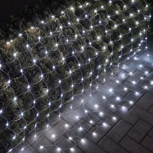 Image of Dazzle Bright Christmas 360 LED Net Lights, 12FT x 5 FT Connectable Waterproof String Lights Clear Wire with 8 Modes, Christmas Decorations for Indoor Outdoor Xmas Party Yard Garden Decor (White)