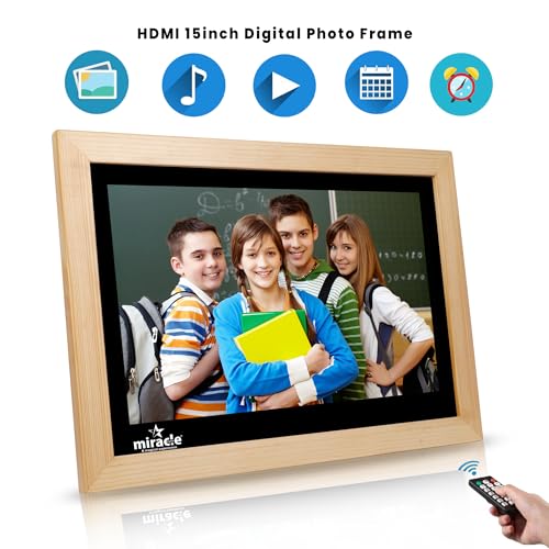 Image of Miracle Digital 15.4''(38.1) cm Wooden Digital Photo Frame Hi- Def.Screen Built in 8GB Memory & 2GB RAM.USB Disk Card,Remote Photos SlideShow,Video Audio,Support SD (Light)