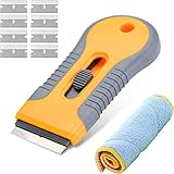 LIVEHITOP Mini Raspador con 8 Cuchillas y Trapo, Rasqueta Conjunto para Vidrio, Vitrocermica, Pegatinas, Cristal, Ceramica, Pegatina, Quitar Engomadas, Pegamento de Coches