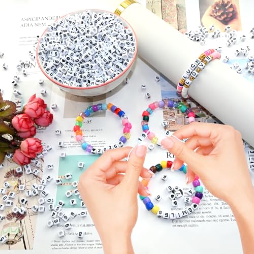 Image of Amaney 400pcs Number Beads Square White Acrylic 6x6mm Mixed Number Beads Acrylic Plastic Cube Shape Loose Beads