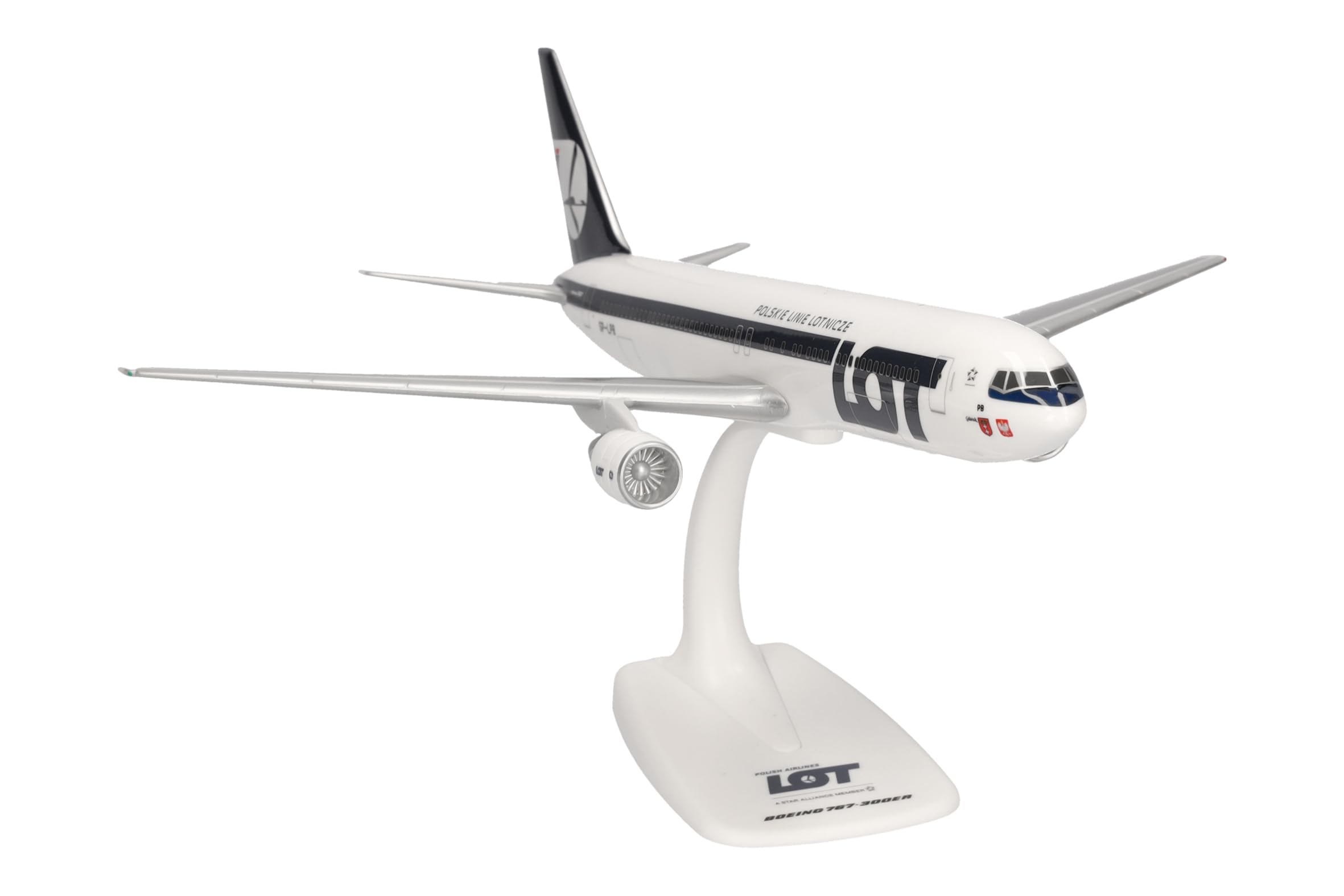 Herpa Snap-Fit Modellflugzeug Lot Polish Airlines Boeing 767-300, Miniatur im Maßstab 1:200, Sammlerstück, Modell mit Standfuß, Kunststoff