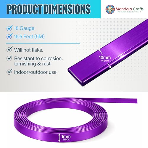 Image of Mandala Crafts 10mm Purple Flat Aluminum Crafting Wire for Sculpting | 16.5 Feet, Anodized, Colored, Tarnish Resistant, Bendable, Flexible, for Jewelry Making, Bezel, Bonsai, Armature, Outdoor