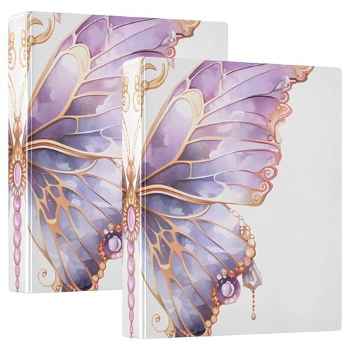 Image of 3 Ring Binder Butterflies Purple Butterfly 1.5 inch Binders Three Ring Binders with Clipboard Fit 8.5'' x 11'' Paper 3 Interior PVC Clear Pockets for Office Supplies