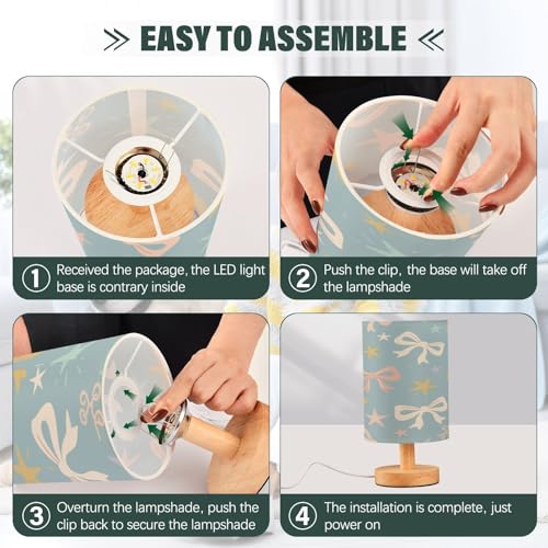 Ewusp Lámpara de mesa de noche con lazo de San Valentín para dormitorio, lámpara LED de mesita de noche con puertos de carga USB, pantalla de tela y base de madera para escritorio, sala de estar - imagen 4