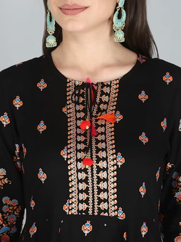 Image of Aj Art Anarkali Kurti for Women and Girls Floral Golden Print Regular Slim Fit Rayon Blue (Set of 1)