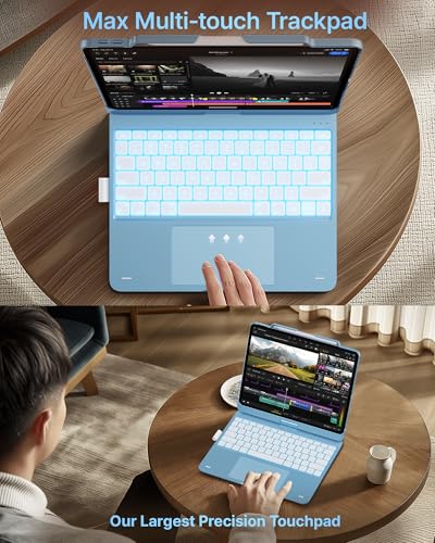 Image of typecase Keyboard Case for iPad Air 13-inch(M4 /M3 /M2, 2026 /2025 /2024), 360 Rotatable, Multi-Touch Trackpad, 11-Color Backlit Wireless Protective Case with Pencil Holder, Auto Sleep /Wake, Light Blue