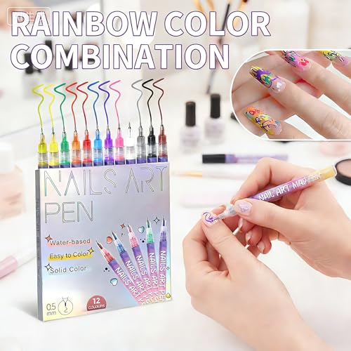 Image of 12 Colors Nails Polish Pens Set,Upgraded 3D Nails Design Drawing Pens for Gel Nails,DIY Nails Drawing Liner Pen,Nails Decoration for Girls(B-2 Set)