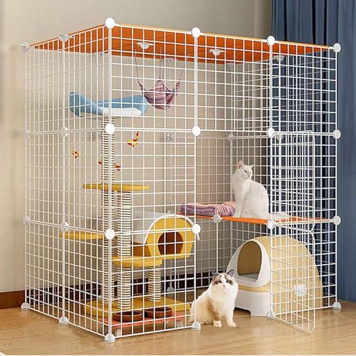 猫ケージ 屋内用 大型 屋根付き 子猫用ケージ 猫ハウス 多層設計 組み立て簡単 キャタリー 各種サイズ 2色(Package a-109-74-109-White)
