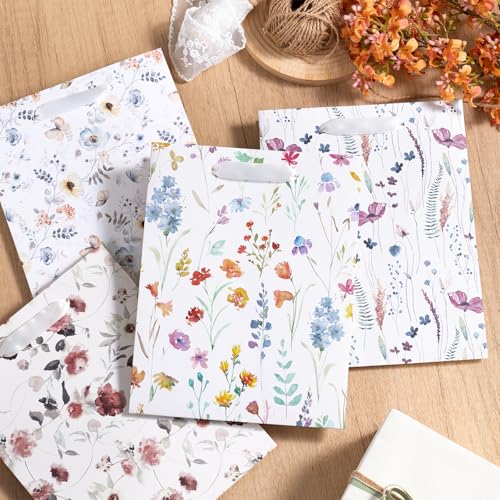 Image of Loveinside Medium Size Gift Bags, Colorful Flower Pattern Gift Bag with Tissue Paper for Shopping, Parties, Wedding, Baby Shower, Craft-4 Pack, 7 inch X 4 inch X 9 inch