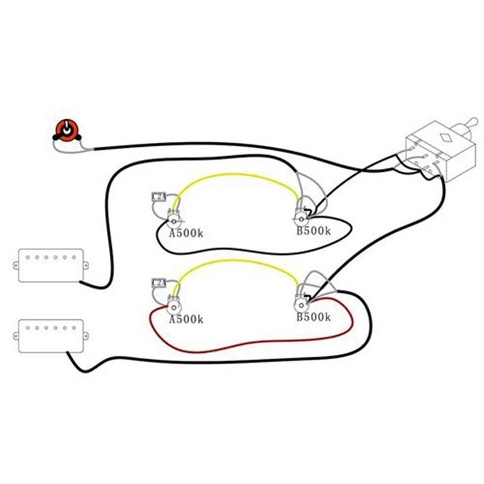 Arnés Cableado Guitarra Eléctrica Kit de cableado para pastilla de guitarra eléctrica LP potenciómetro 2T2V 500K con interruptor de tres vías