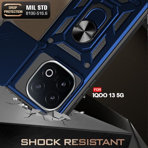 Image of AESTMO Tough Armor iQOO 13 5G Bumper Back Case Cover | Ring Holder & Sliding Camera Shield Cover | 360 Degree Protection Back Case Cover for iQOO 13 5G (Blue)