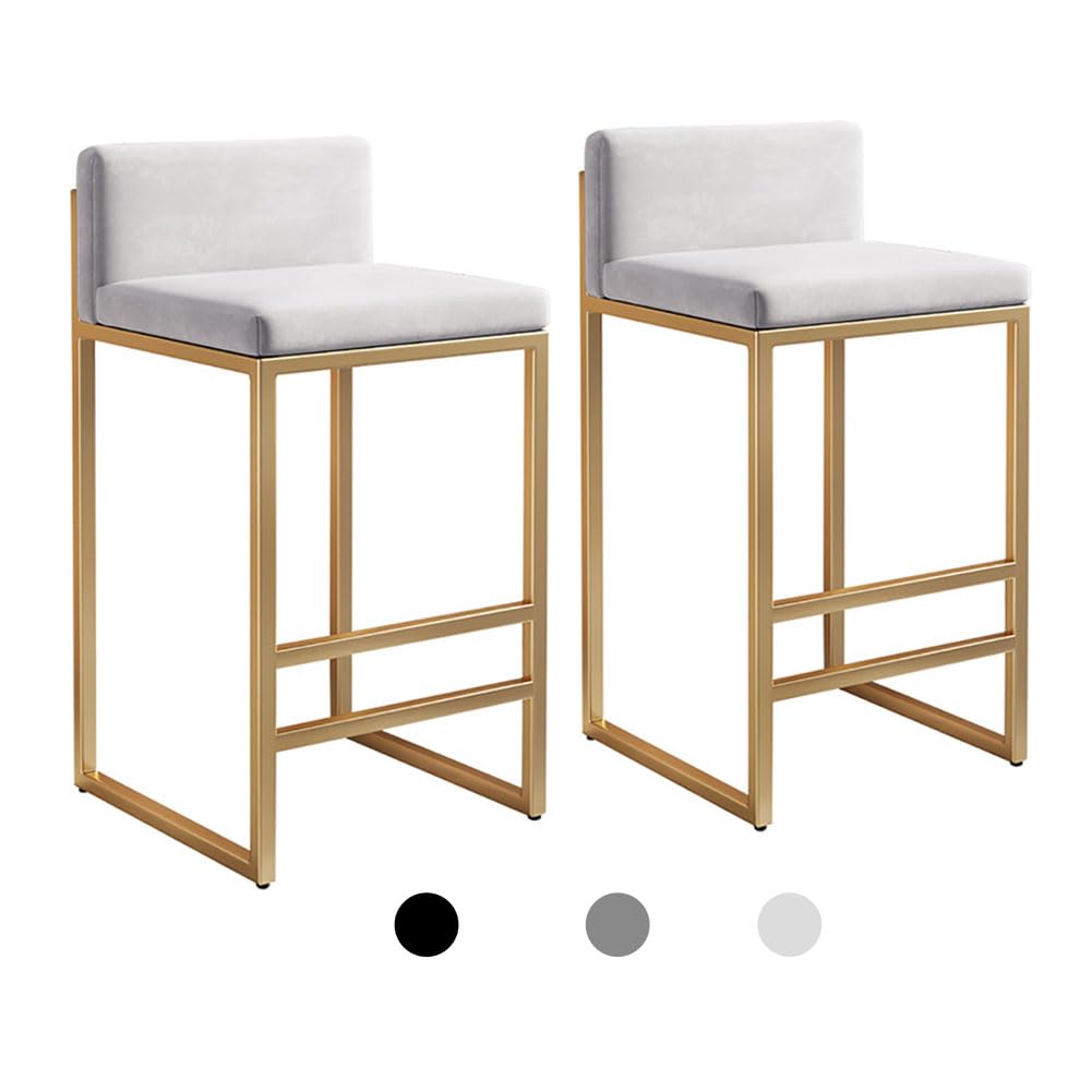 STUIJKVSZ 30in Bar s Set of 2,Rectangle Counter Height Bar s with Footrest Kitchen Dining Height Chair with Thick Cushion Backrest Metal Steel Frame Bars(Gold Frame, White)