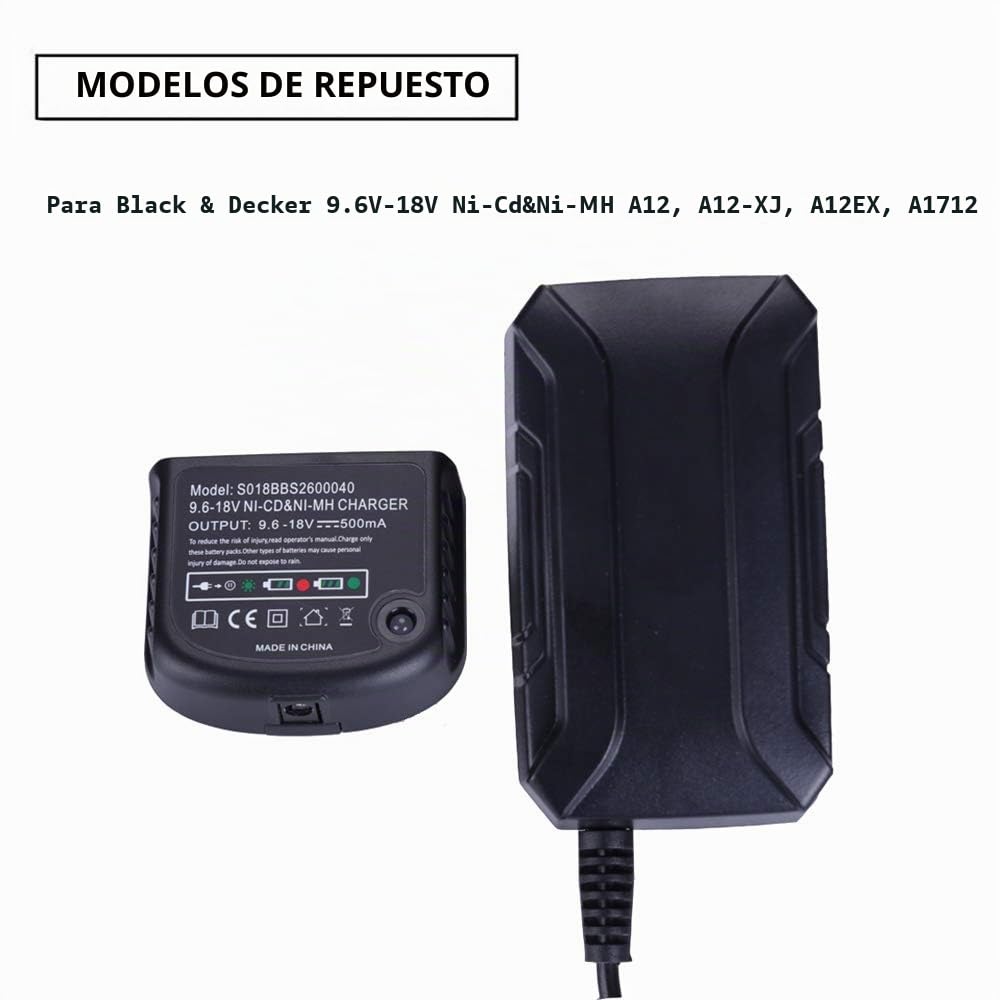 Cargador de batería Ni-MH/Ni-CD para Black & Decker Drill 9.6V 12V 14.4V 18V Ni-MH/Ni-CD Batteries Drill A12 A14 A18 HPB18 HPB18-OPE FSB18 HPB14 FSB14 HPB12 FS12B HPB96 FSB96 (Kind 1)