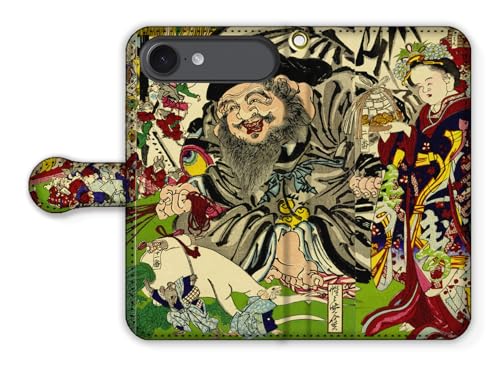 手帳型 iPhone17 Air互換 スマホケース カバー 【日本の名画】 河鍋暁斎 ☆日本画☆ 浮世絵 絵画 芸術 アート art (新板大黒天福引之図)