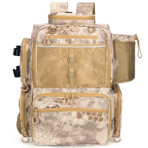 Rabjen Fishing Tackle Backpack with Rod Holders Bottle Holder Storage Bag Store Fishing Gear