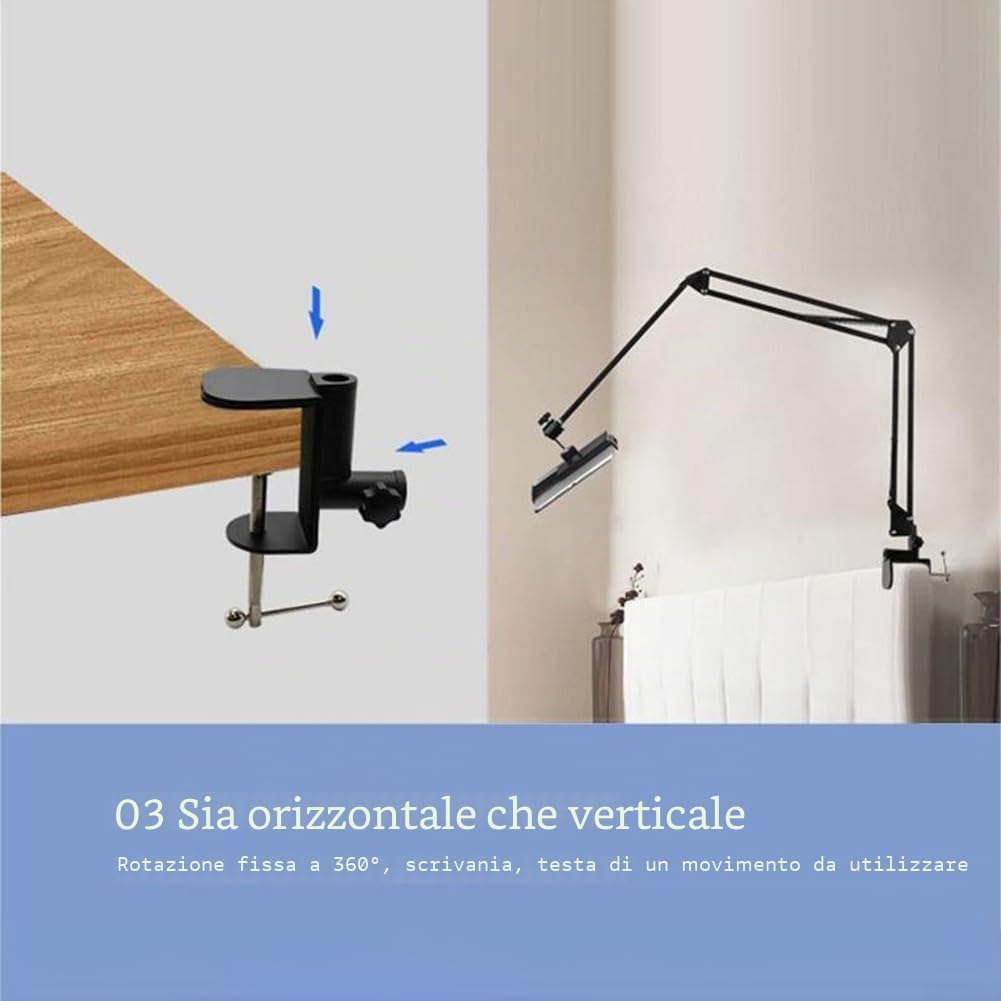 Morsetto per lampada da tavolo, base in metallo, staffa a sbalzo con clip a C, staffa di montaggio per luce da lavoro, per lampada da scrivania, lampada con ingrandimento (bianco)