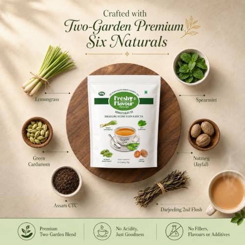 Image of Fresh n Flavour Delightful Chai Patti 500g | Premium Assam CTC + Darjeeling Second Flush Black Tea Blend | Natural Lemongrass Cardamom Spearmint Nutmeg | Morning Kadak Office Milk Tea