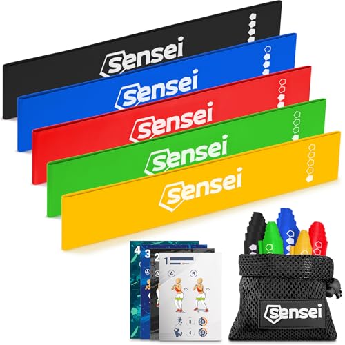 SENSEI® Bandas Elásticas Set – 5 Bandas de Resistencia de Látex Natural con Diferentes Niveles para Entrenamiento, Fitness y Pilates – Multicolor