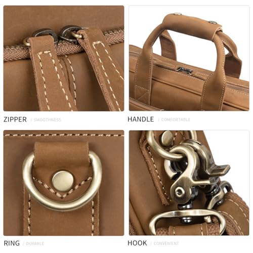 Image of Augus Leather Briefcase for Men, 16 Inch, Full-Grain Leather, YKK Zipper